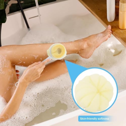 Image of 2-In-1 Body Bathing Brightening Brush With Soft Bristle&Loofah Body Back Scrubber Brush Massage Bath Scrubber For Smooth,Glowing Skin - Long Handle Shower Bath Brush For Unisex (FOLDING)