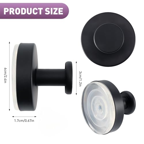 Luxoraiovav 4 Ganci A Ventosa In Acciaio Inox, Rimovibile Senza Foratura, Gancio A Ventosa Bagno, Gancio Per Accappatoio Asciugamani, Per Cucina, Bagno, Finestra Liscia, Vetro, Ufficio (Nero) - 2