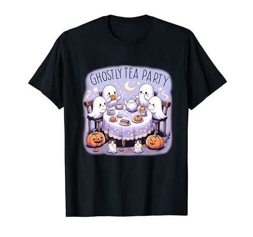 Ghostly Depicting A Cozy Tea Party Halloween T-Shirt