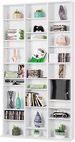 Homfa Estantería para CDs y DVDs Librería de Pared Estantería Ajustable para Libros Blanco con 27 Cubos 102.5x16x190cm