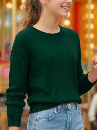 Image of Girls Sweaters Winter Tops Kids School Picture Teen Fashion Long Sleeve Crew Neck Cable Knit Casual Fall Cozy Pullover