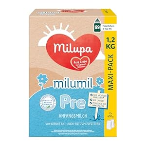 Milupa Milumil Pre – Anfangsmilch von Geburt an – Mit allen wichtigen Nährstoffen (laut Gesetz) – Ohne Palmöl – Im praktischen Maxi-Pack – 1,2 kg