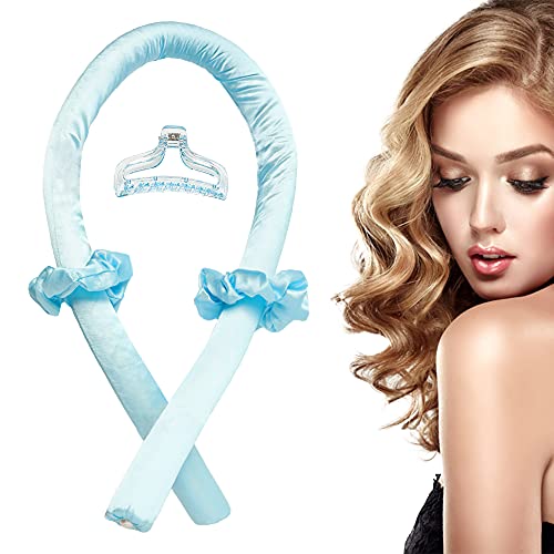 BEEAR Heatless Hair Curlers Curling Rod Headband for Long Hair, No Heat Curls Headband Curling Ribbon with Clip and Scrunchies (Blue)