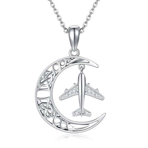 ONEFINITY Collar de avión, plata de ley 925, colgante de avión, nudo celta, joyería de avión, regalos para mujer, No es una piedra preciosa