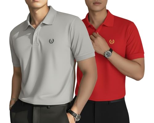 Image of MACK JONNEY Men's Solid Polo T-Shirt | Premium Cotton Blend | Regular Fit | Short Sleeve | Collared Casual Wear|Pack of 2 -MJ-157