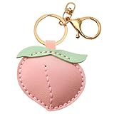 Fuerxy Cute Fruit Keychain, Hand-Sewn Bag Charms for Tote Bags Purse Handbags PU Bag Accessories(Peach)