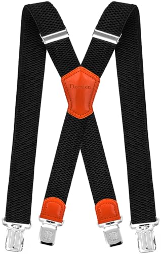 Decalen Hosenträger für Herren Breit 4 cm mit sehr Starken 4 Metall Clip Lang Einheitsgröße für Männer und Damen Einstellbar und Elastisch X Style (Schwarz 1)