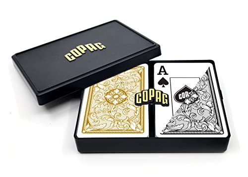 Copag Legacy Design 100% Plastic Playing Cards, Bridge Size Jumbo Index Black/Gold Double Deck Set #TOP17