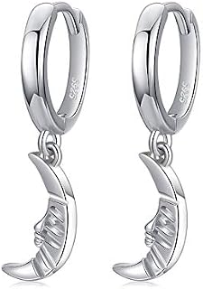 Women's Creole Earrings with Pendant, Solid 925 Sterling Silver Hoop Earrings, Hanging Small Earrings with Sparkling Pendant, Gift for Women, Girls, Children, Comes in Jewellery Gift Box