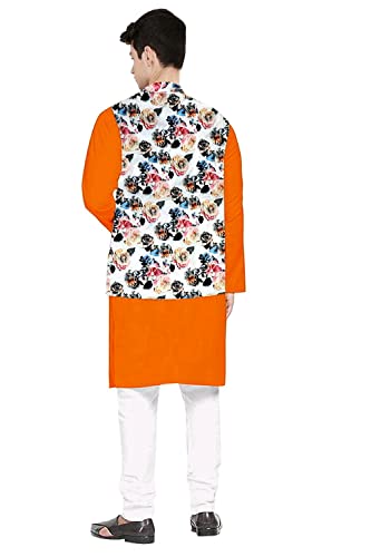 Image of Os Men's & boy kurta pyjama set with nerhu jackets (Multi printed) in cotton (baap beta|father son|)