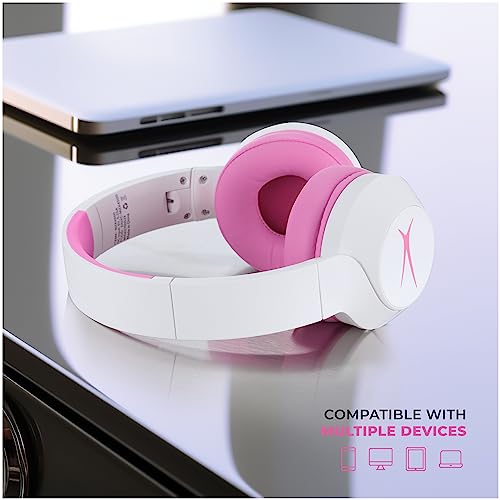 Image of Altec Lansing Kid Safe Noise Cancelling Wireless Headphones 15H Battery, 85dB Volume Limit, Foldable Design Powerful Sound, Active Noise Cancellation Perfect for Kids Ages 7+ (Whiteout Pop Pink)