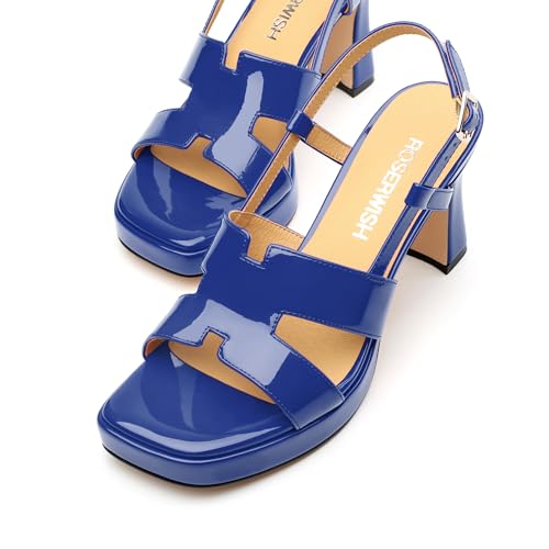 Image of ROSERWISH Heels for Women Chunky Block Platform High Heels Square Open Toe Strappy Heel Sandals Wedding Party Prom Fashion Slingback Dress Pump Sandals Shoes
