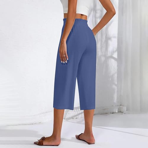 Capris Pants for Women Casual Summer High Waisted Drawstring Lounge Capris Pants Wide Leg Plus Size Hiking4