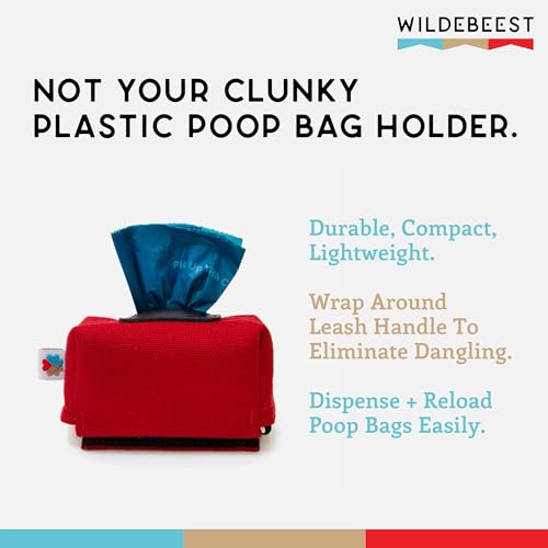 Image of Dog Poop Bag Holder for Leashes, Cat Waste Bag Dispenser, 1000D Nylon, Attach to Cat Leash, Poop Bag Dispenser, Fits Standard Dog Poop Bags - Wildebeest (Red)