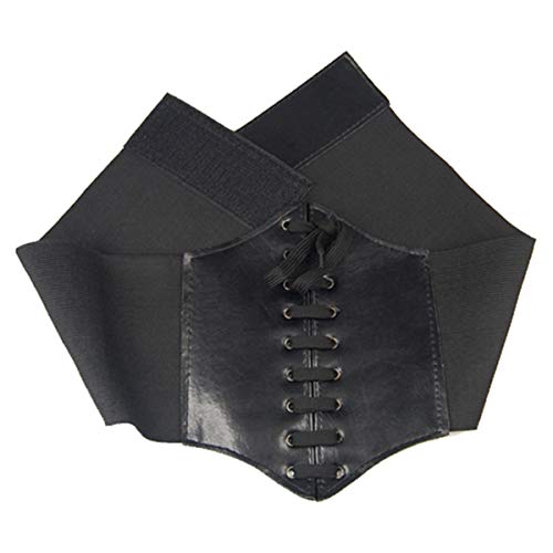 Waist Cincher Corset Wide Band Elastic Tied Waspie Belt Leather Soft Adjustable Black3