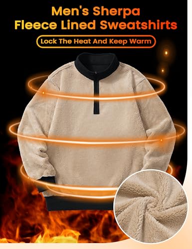 MAGCOMSEN Men's Sherpa Lined Quarter Zip Fleece Heavyweight Pullover Winter Warm Sweatshirts3