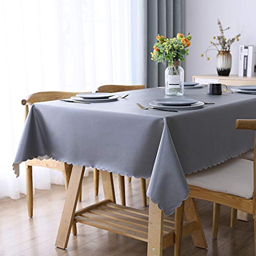 smiry Heavy Duty Vinyl Tablecloth, Waterproof and Oil-Proof Solid Color Wipeable Table Cloth, Washable Table Cover for Indoor and Outdoor Use(60" X 84",Gray)
