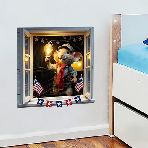 Vinilo decorativo 3D ventana falsa ratón y linterna 39.9 cm miniatura 5
