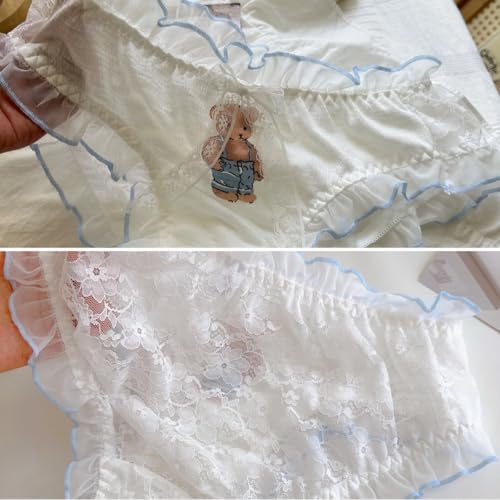 Cute Bear-printed Frilly Panties for Teen Girls Age 14-18 Cotton Crotch Underwear Bow Decor Lace Ruffled Trim3