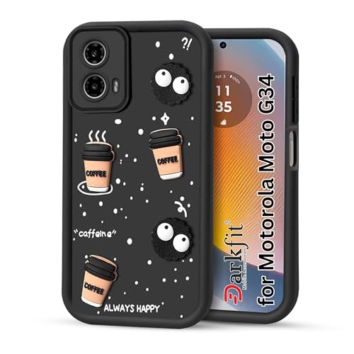 Image of Back Case Cover Compatible with Motorola Moto G34 5G | Cute Fun Cartoon Ball 3D Coffee Silicone Case | Body Protection | Camera Protection | Shock Proof | Color Black | Pack of 1