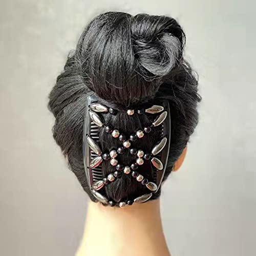 Pinzas de cabello doble para mujer Lovef negras, blancas y doradas miniatura 4