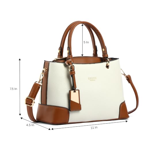 Image of EXOTIC Premium Caramel Edge Structured Handbag for Women | Dual Tone Satchel Bag | Multi-Compartment | Top Handle with Adjustable Sling Strap | Textured PU Leather