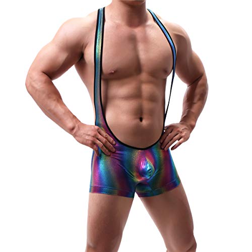 Mens Suspenders Wrestling Singlet Leotard Thong Bodysuit Jumpsuit Briefs Swimwear (Xl, Boxer Bodysuit Rainbow) #TOP2