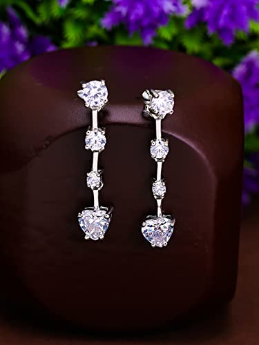 Image of Pissara 925 Sterling Silver Cubic Zirconia Earrings For Women And Girls|with Authenticity Certificate, 925 Stamp & 6 Months Warranty