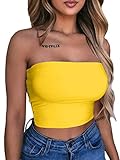 LAGSHIAN Women's Sexy Crop Top Sleeveless Stretchy Solid Strapless Tube Top Yellow