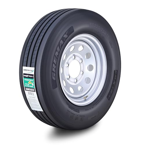 GREMAX All Steel Trailer Tire Wheel Assembly ST225/75R15 14-Ply G 123/119M w/6 Lug on 5.5 PCD Silver Mod Wheel