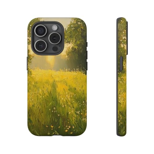 Coque rigide iPhone 15 Pro paysage vert mat Sunlit Meadow antichoc