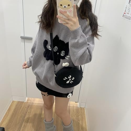 Y2K Kawaii Knit Cute Cat Print Casual Long Sleeve Crew Neck Oversize Pullovers Sweaters for Women2