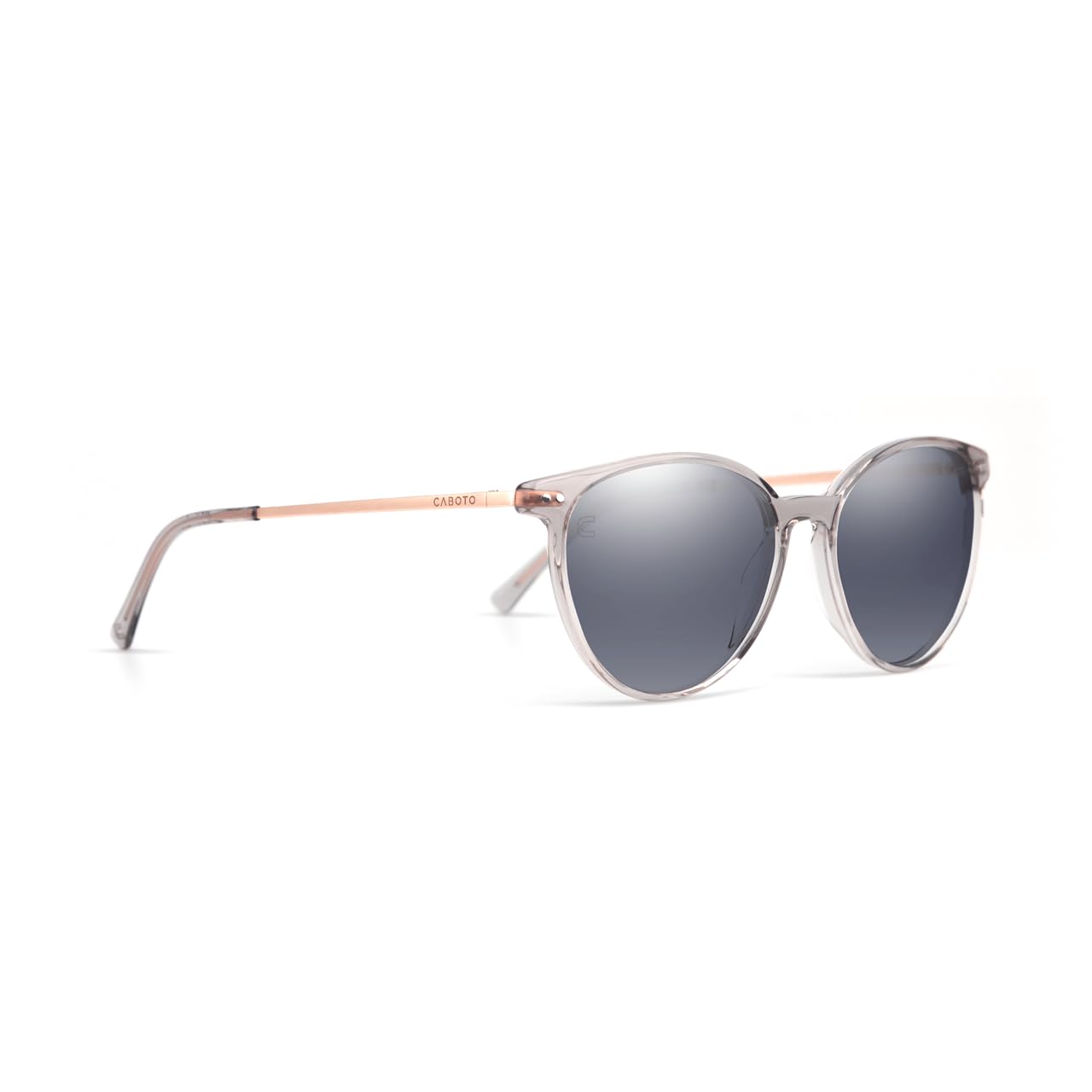 Caboto - Lou - Damen Sonnenbrille, Grau Transparent, Polarisierte NXT Kunststoff-Gläser, Rosé Gold Bügel