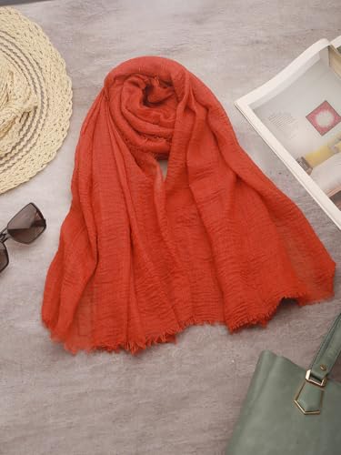 Image of Crinkled PolyCotton Scarf for Women - 180 x 90 cm Stole for Women | PolyCotton Scarf for Summers, Head Cover for Women | Lightweight Scarf for Women | Women Accessory