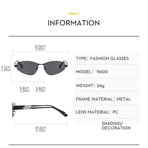 Lunettes de soleil de luxe œil de chat en métal noir et gris géométrique - 7
