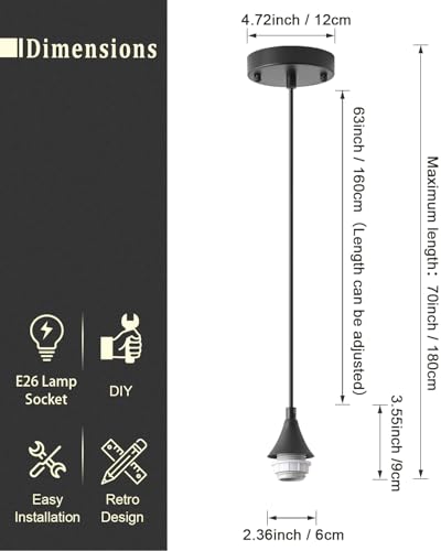Image of Vintage Black Pendant Light Kit,E26 Lamp Socket DIY Pendant Light Cord,Adjustable Hanging Light Fixtures for Kitchen,3Pack