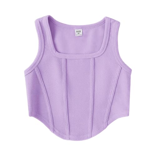 Compra Online Camiseta de Tirantes para Niñas Camisetas Deportivos Sin Mangas Verano Casual Cuello Cuadrado Transpirable Crop Top Color Sólido Ajustado Tank Tops Suaves Cómodo Básicas Chaleco