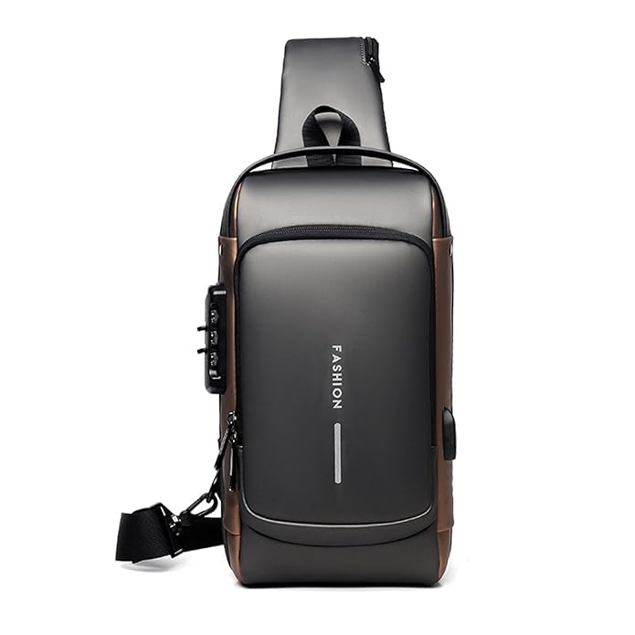 prevailer Fashion Anti-Theft Sling Bag, Crossbody Shoulder Backpack with Lock, Black and Bronze-picture-31