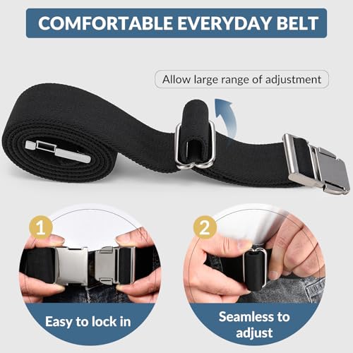SANSTHS Mens Belt Quick Release, Unisex Adventure Belt with Heavy Duty Seat belt Buckle, Elastic Nylon Web Black White2