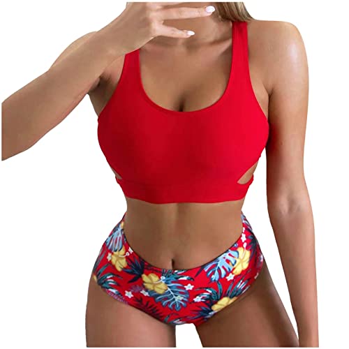 Maillot de bain tankini deux pièces rouge en taille S pour femme