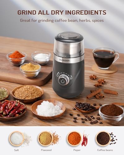 Image of SHARDOR Electric Super Silent Blade Coffee Grinder, Timed Grind Control Rotary Knob, Adjustable Coarse to Fine for Coffee Beans, Spices & Herbs, with 1 Removable Stainless Steel Bowl,Light Gray