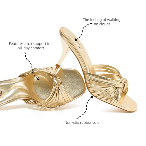 Image of vivianly Heeled Sandals for Women Kitten Heel Square Open Toe Sandals Backless Slip-On Mule Shoes Wedding & Leisure