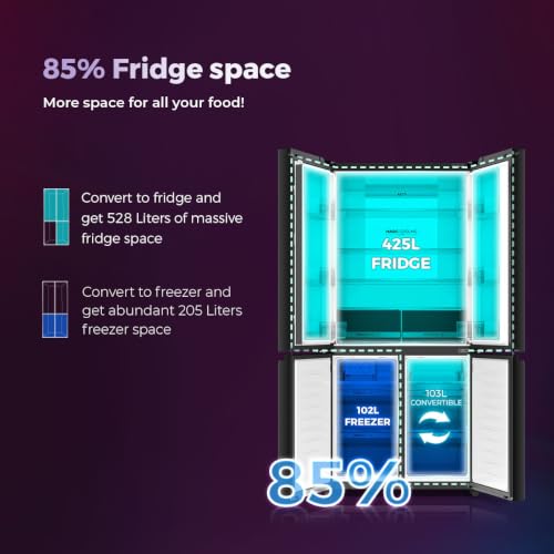 Image of Haier 630L Lumiere French Door 4 Door Side by Side Frost Free Refrigerator|Convertible|Wi-Fi|Inverter|Colourful Display Panel|Motion Sensor|My zone|Sun Lit Interior (HRB-700KGU1, Black Glass)
