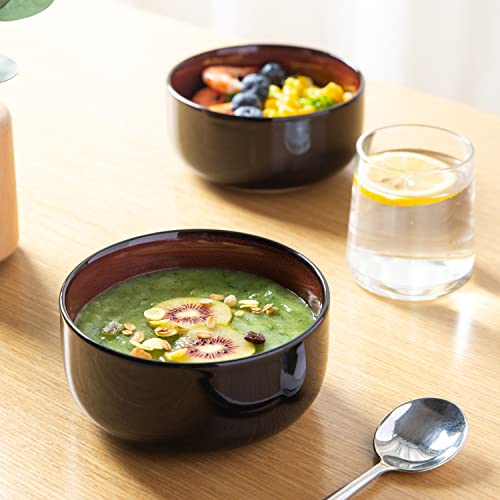 Leratio Ceramic Bowls Set Of 6,26 Ounce Bowls For Kitchen,Cereal, Salad,Pasta,Soup,Dessert Etc, Oven & Dishwasher & Microwave Safe,Scratch Resistant, Orange Red #TOP6