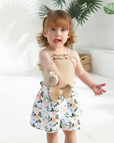 Kucnuzki Toddler Baby Girl Clothes Sleeveless Tank Tops Ruffle Halter Shirts Floral Shorts 2 Piece Set Summer Outfits2
