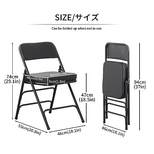KAIHAOWIN 2 Pack Folding Chairs with Ultra Thick Padded Seat Foldable Chair Indoor Comfortable Metal Chairs with Soft Cushion-Black - Image 4