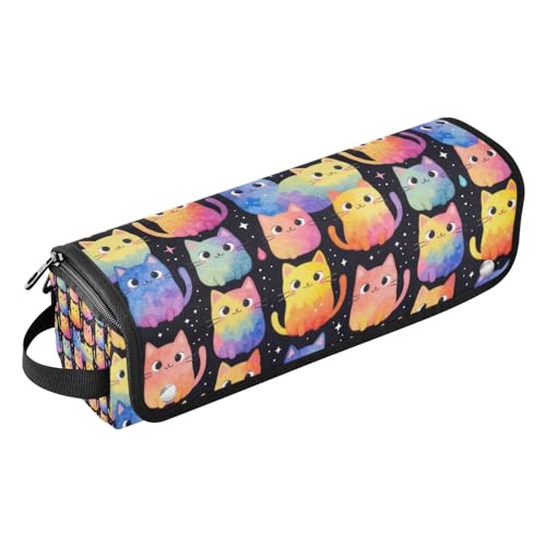 Bolsa de viaje para herramientas de cabello con almohadilla resistente al calor y organizador para plancha, herramientas calientes y accesorios para el cuidado del cabello con patrón de gatos en acuarela arcoíris para mujeres miniatura 1