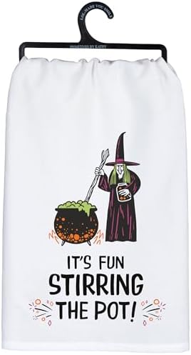 Primitives by Kathy Decorative Kitchen Towel, from Our Halloween Collection a Colorful Design of a Witch Stirring a Potion Brew with a Sassy Witch Inspired Sentiment It's Fun Stirring The Pot! image 5