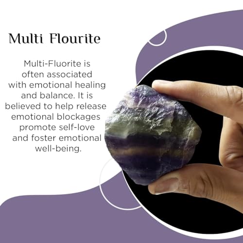 Image of Multi Fluorite Crystal Raw Stone for Meditation, Vastu Items & Feng Shui (500 Gm) | Healing Crystals for Mental Clarity & Focus | Vastu Decorative Showpiece for Spiritual Home Decoration (3-4 Pcs)