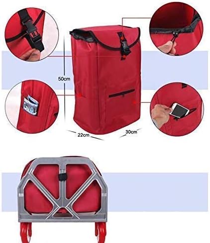 Lightweight Collapsible Shopping Trolley, Portable Aluminum Luggage Cart with 2 Wheels, Durable Red Storage Bag, Ideal for Groceries, Travel, Easy Fold & Compact Design